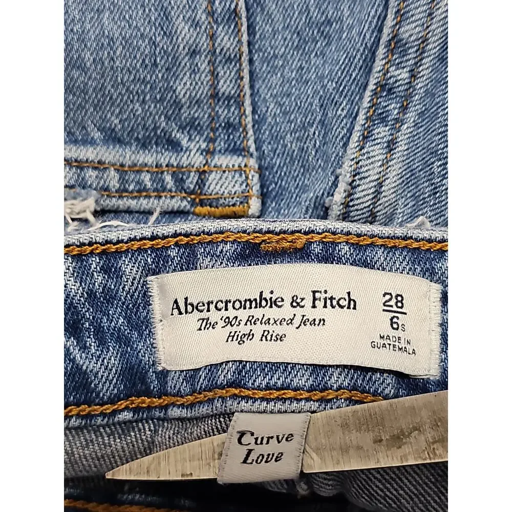 Abercrombie & Fitch 90s Relaxed High Rise Curve Love Womens 28 6S Medium Wash - Picture 9 of 13